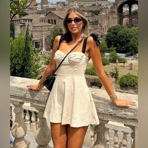 BLOGGER FAVE ZARA LINEN COTTON  RUFFLED SHORT DRESS LIGHT BEIGE XS MILKMAID Y2K